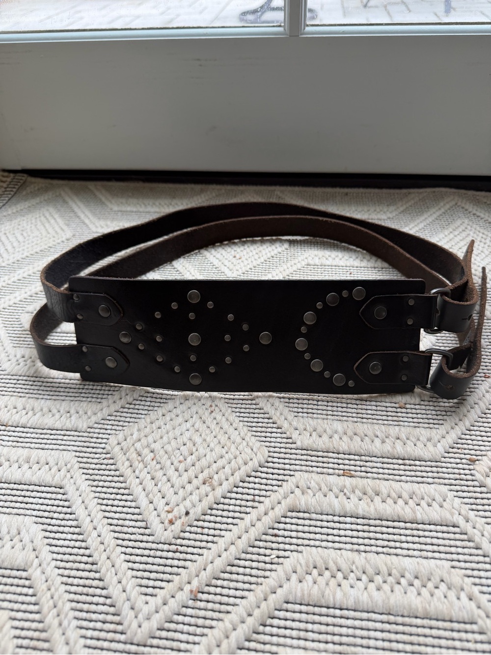 Y2K Candies Wide Black Leather Studded Double Buckle Skinny Straps Belt L/XL - Picture 8 of 15